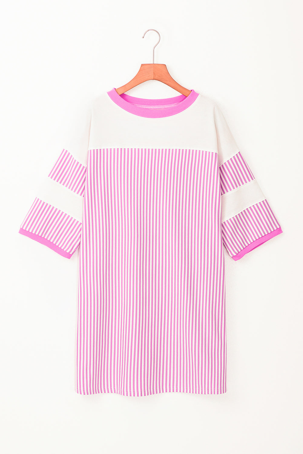 Phalaenopsis Striped Patchwork Three-Quarter Sleeve Loose Mini Dress