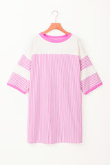 Phalaenopsis Striped Patchwork Three-Quarter Sleeve Loose Mini Dress