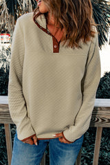 Beige geometric sweatshirt with snap buttons and contrast binding