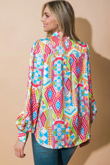 Chemise décontractée à manches longues imprimée abstraite multicolore-A WOMAN WE LOVE