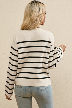 Black striped button cardigan with flap pocket