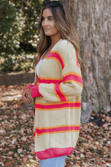 Cardigan long tricoté côtelé imprimé à rayures-A WOMAN WE LOVE