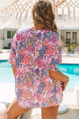 Blouse tunique froncée à manches 3/4 et imprimé floral multicolore-A WOMAN WE LOVE