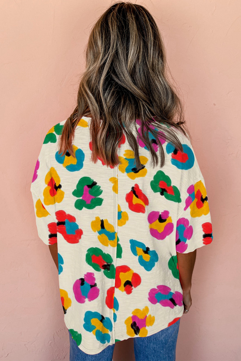 Oversize t-shirt printed leopard apricot with drooping shoulders