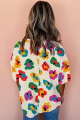 Oversize t-shirt printed leopard apricot with drooping shoulders