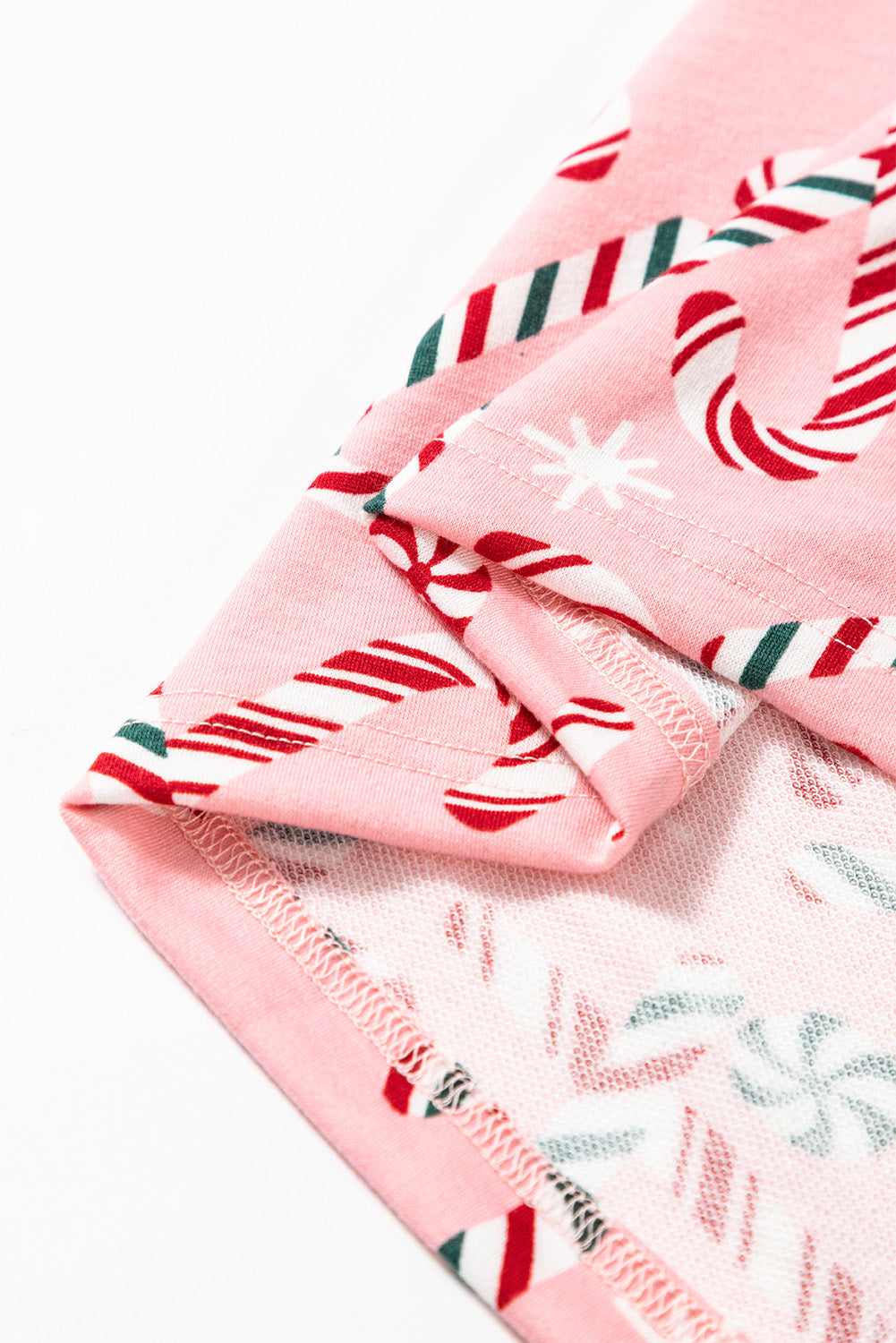 Pink Weihnachtsbonbon -Rohrstock -Drucken -Lapel -Kragenhemd und Hosen zweiteilige Pyjamas Set