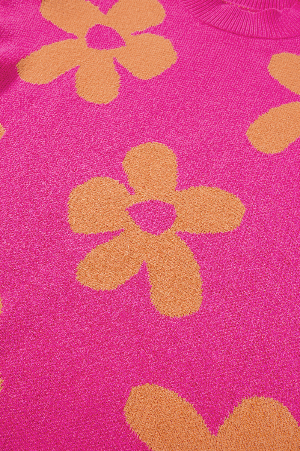 Long sleeve, high neck sweater with large pink flower pattern