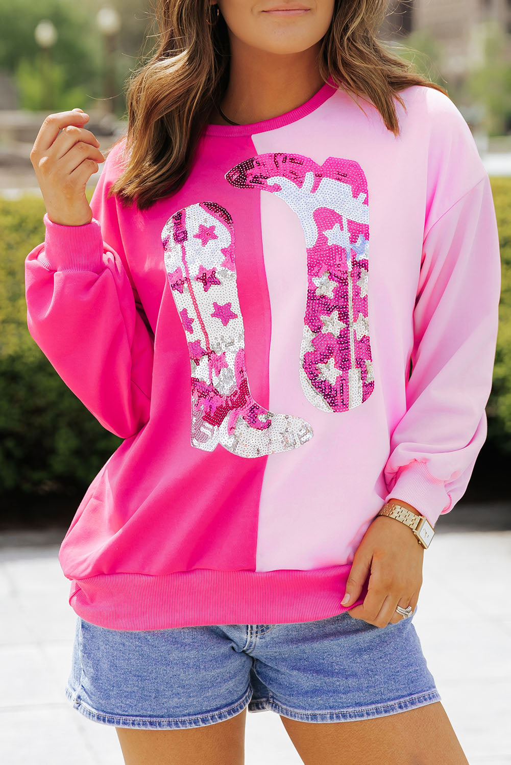 Boots de cowgirl à paillettes roses Sweat-shirt graphique