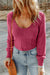 Pink U-Neck Long Sleeve Textured Top