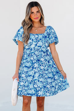 Short dress blue babydoll with flowers *