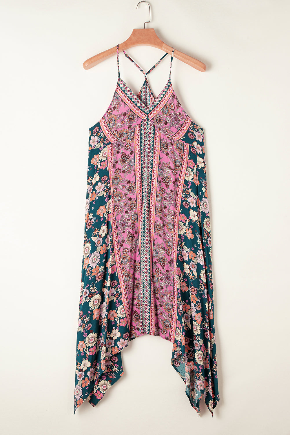 Vestido de verano de rosa largo bohemio con estampado floral y mosaicos