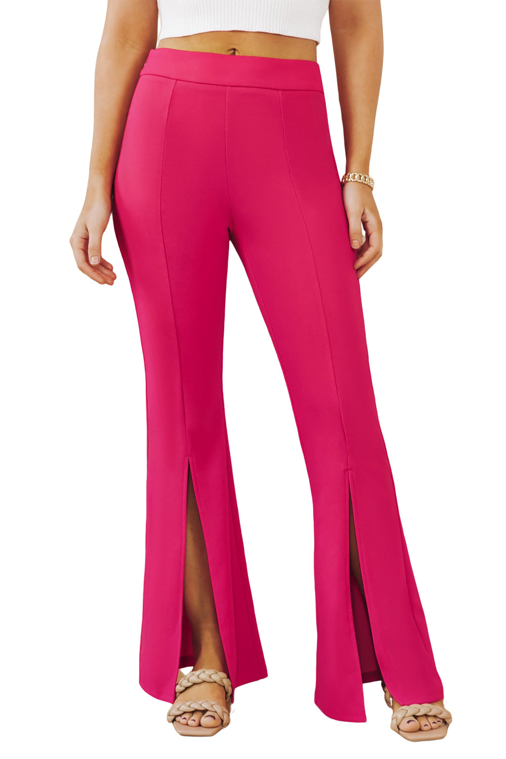 Pantalon à taille haute de l'ourlet divisé en rose