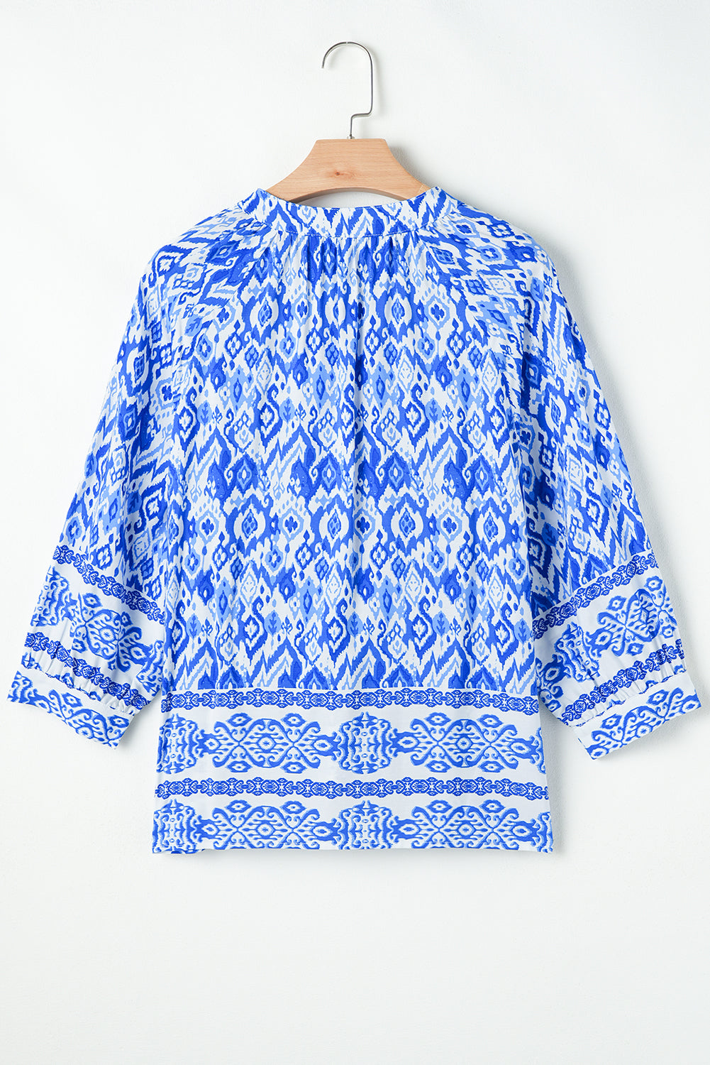 Blusa a collo a 3/4 a 3/4 a manicotto blu boho