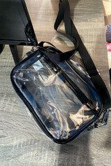 Sac transparent à bordures noires, multi-poches et bandoulière amovible