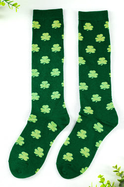 Calcetines de tubo verde oscuro con estampado de trébol de St Patricks