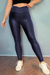 Navy Blue Cross Waist Elegant Leather Leggings