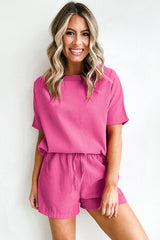 Ensemble t-shirt texturé décontracté fuchsia *-A WOMAN WE LOVE