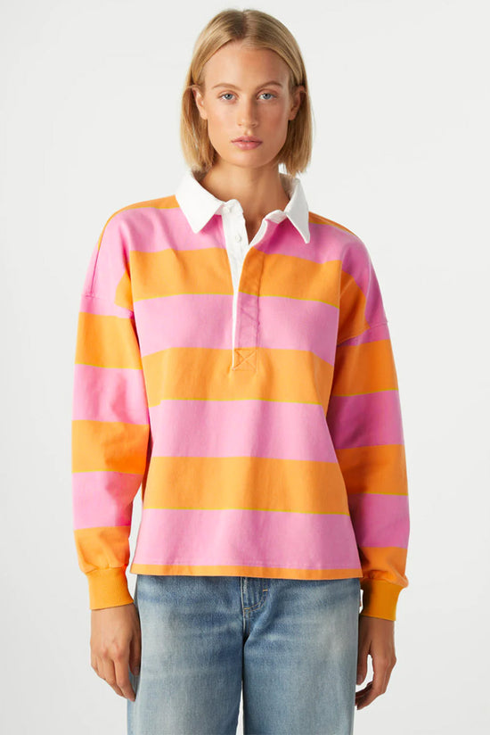 Yellow striped polo neck sweatshirt