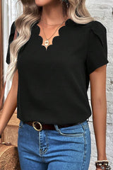 Driven black top with V -neck and petal sleeves
