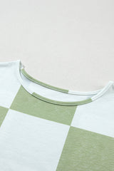 Blouse vert herbe mélangée à carreaux et poignets froncés-A WOMAN WE LOVE