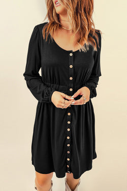 Black high waist buttoned long sleeve dress