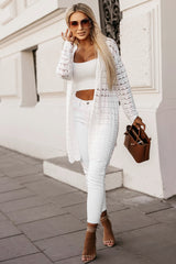 Cardigan blanc à manches longues et bordure ondulée en tricot ouvert-A WOMAN WE LOVE
