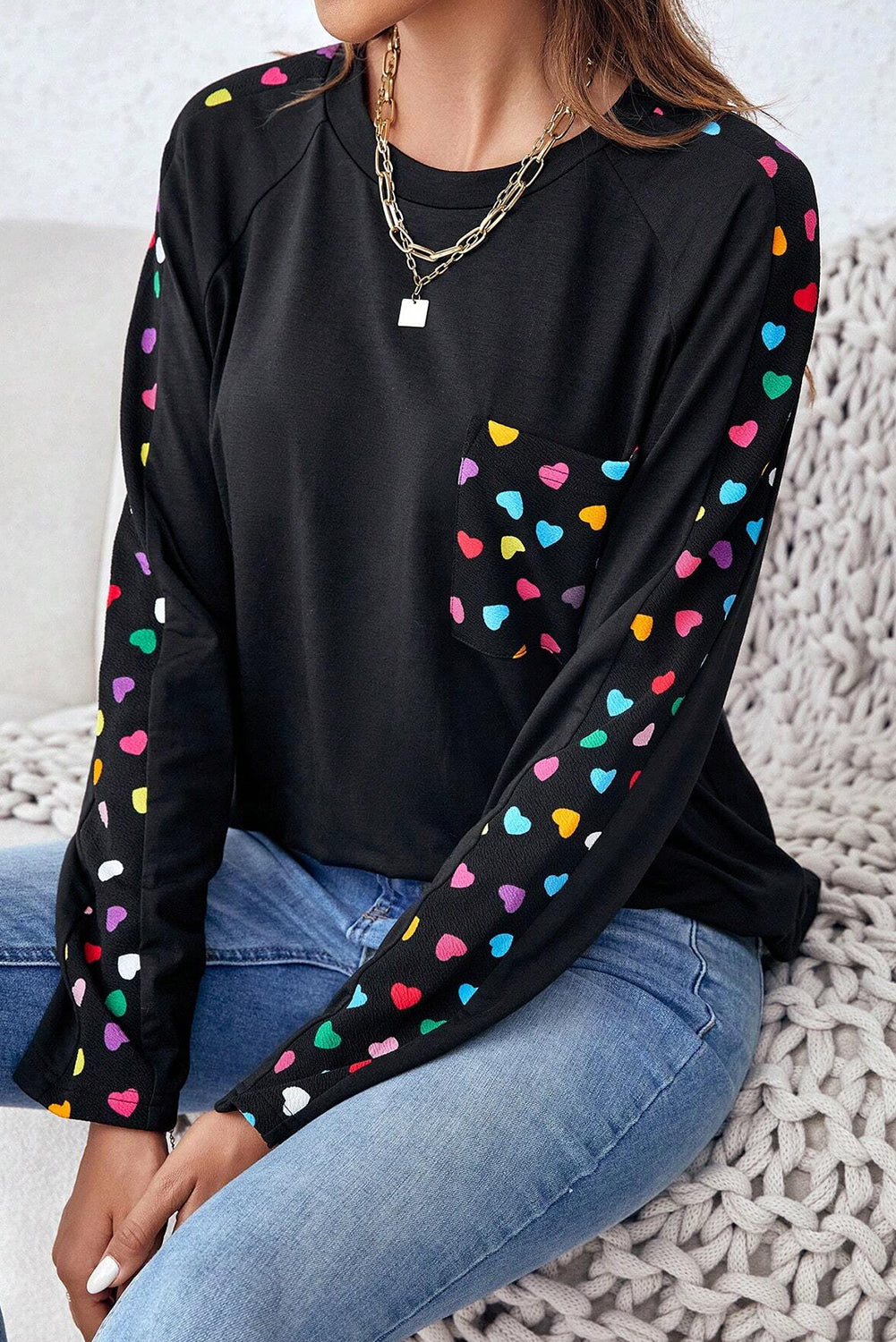 Black's San Valentino Love Hearts Raglan Sleeve Top