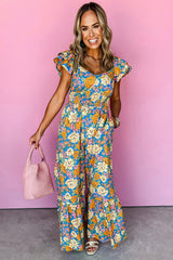 Combinaison taille haute froncée à imprimé floral jaune *-A WOMAN WE LOVE