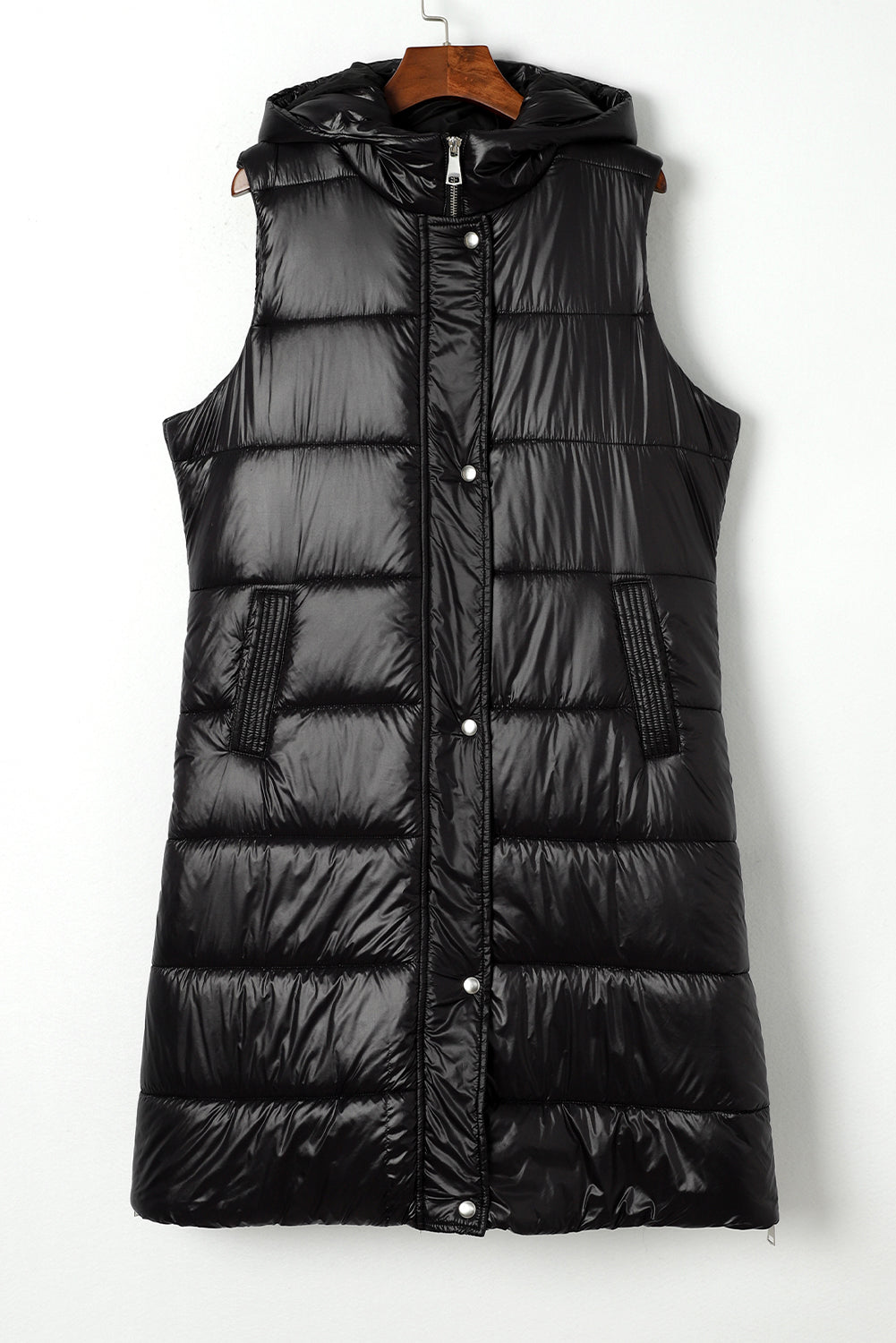Manteau long matelassé à capuche noir