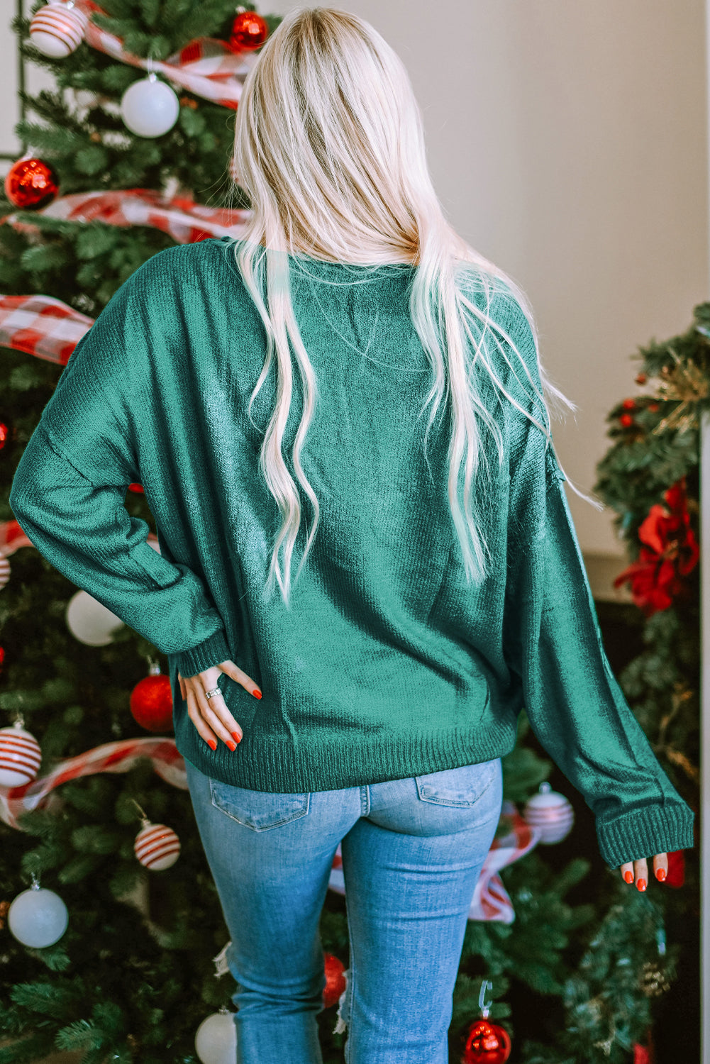 Grüne Pailletten -Candy Canes Lebkuchen Mann Pullover