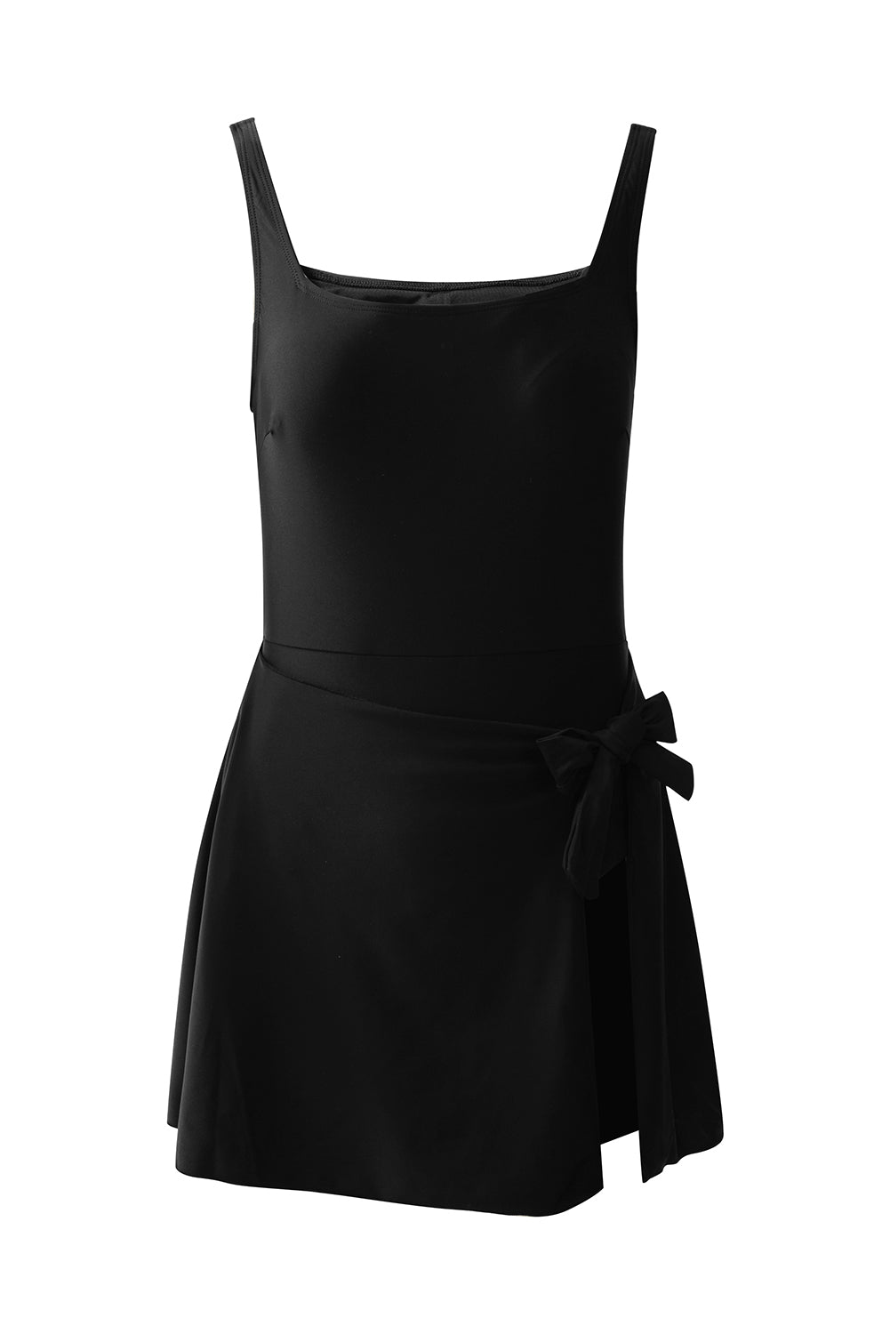 Bathroom Dress A black room tied on the side, square collar, adjustable straps, line A