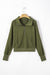 Moss Green Mock Neck Sweatshirt with Kangaroo Pocket and Quarter Zip Closure