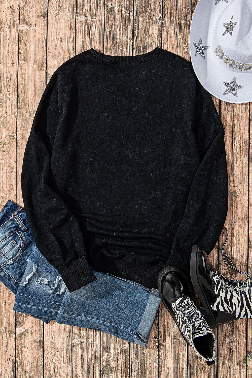 Sweat-shirt oversize noir à épaules tombantes et bordure côtelée