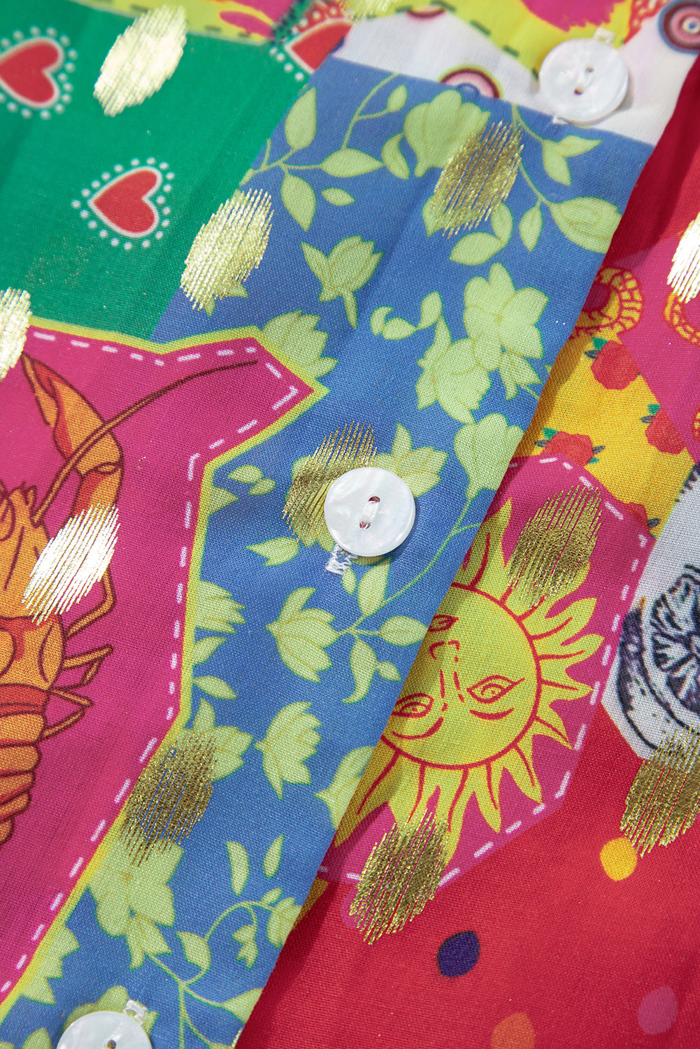 Chemise ample boutonnée à imprimé abstrait color block rouge rose-A WOMAN WE LOVE