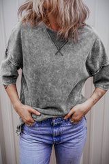 Surprised shoulder t-shirt with drooping shoulders and exposed seams, mineral washing, philippin gray