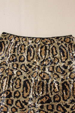 Brown disco mini skirt with glitter and leopard print