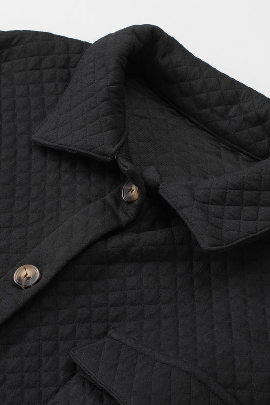 Retro padded black buttoned jacket with flap pocket