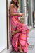 Long Pampilles Western Pink Western dress with V -neck Western