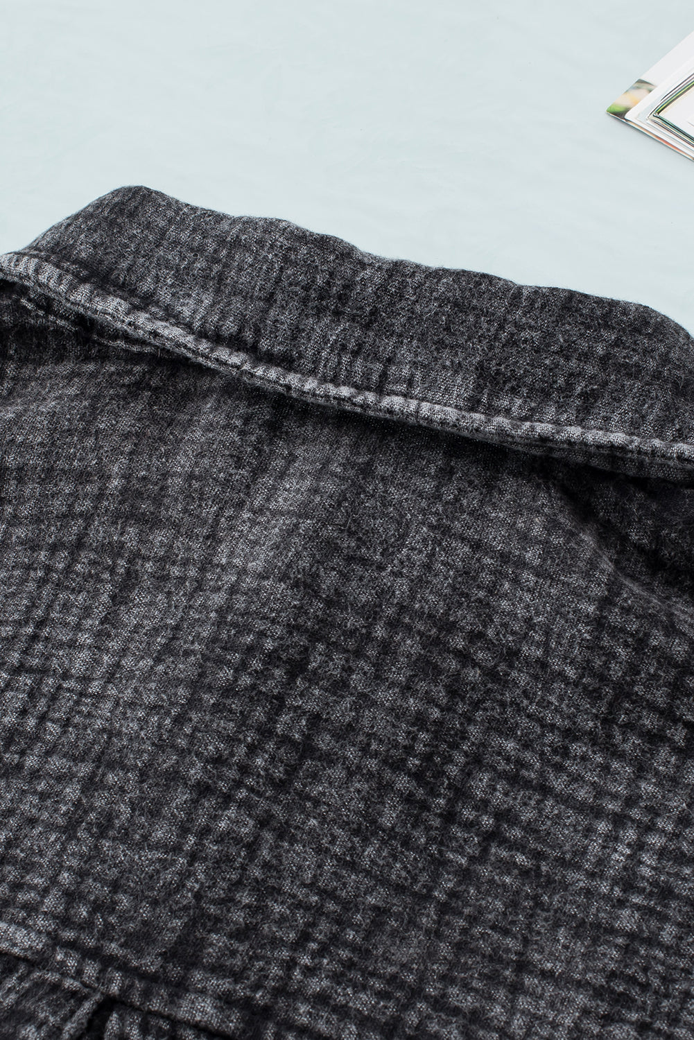 Black Mineral Wash Crinking Textured Poches Shirts