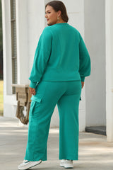 Solid Color Sweater Top and Cargo Pants Set