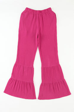 Rose -ruffled and bell high -wave pants