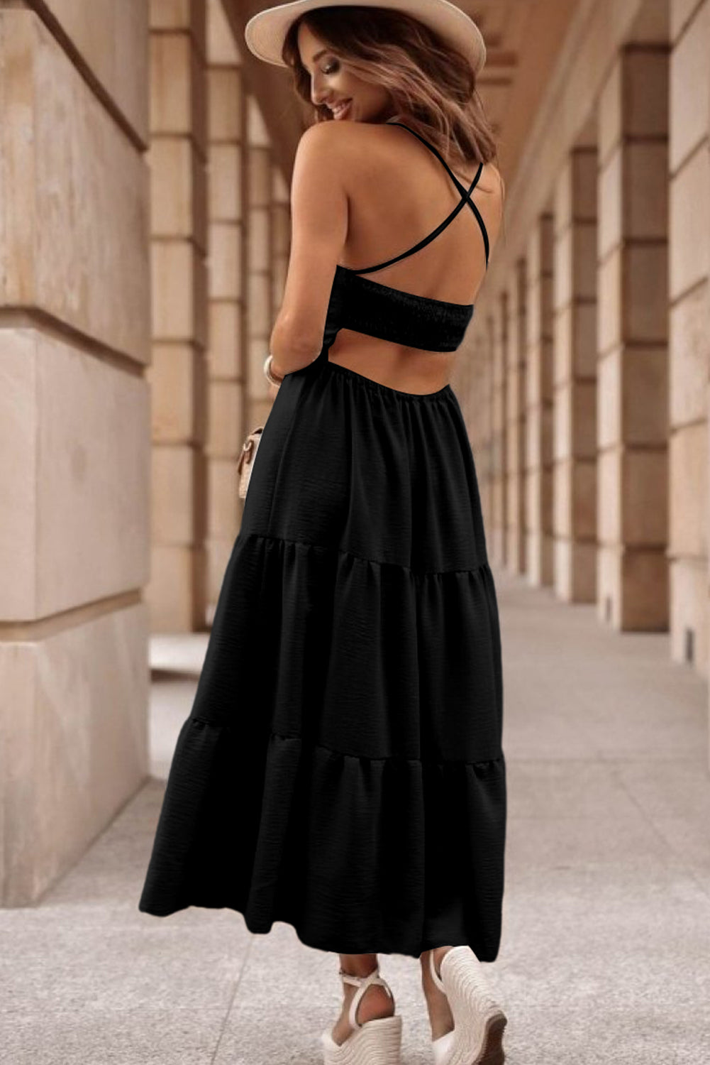 Crossover noir Robe maxi à plusieurs niveaux de corsage