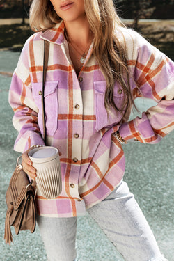 Veste à carreaux brossée avec poches en velours côtelé violet