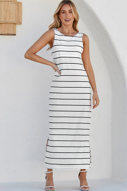 Long dress without sleeve with white striped and back open with slits