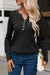 Black Waffle Knit Henley Top with Bound Neckline