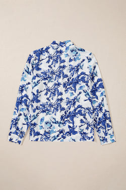 Elegant blouse with notched collar and floral blue floral print