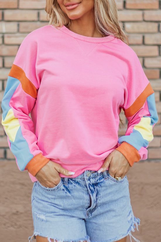 Candy pink color block French Terry top