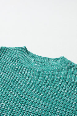 Water green sweater with drooping sleeve in twisted knitting