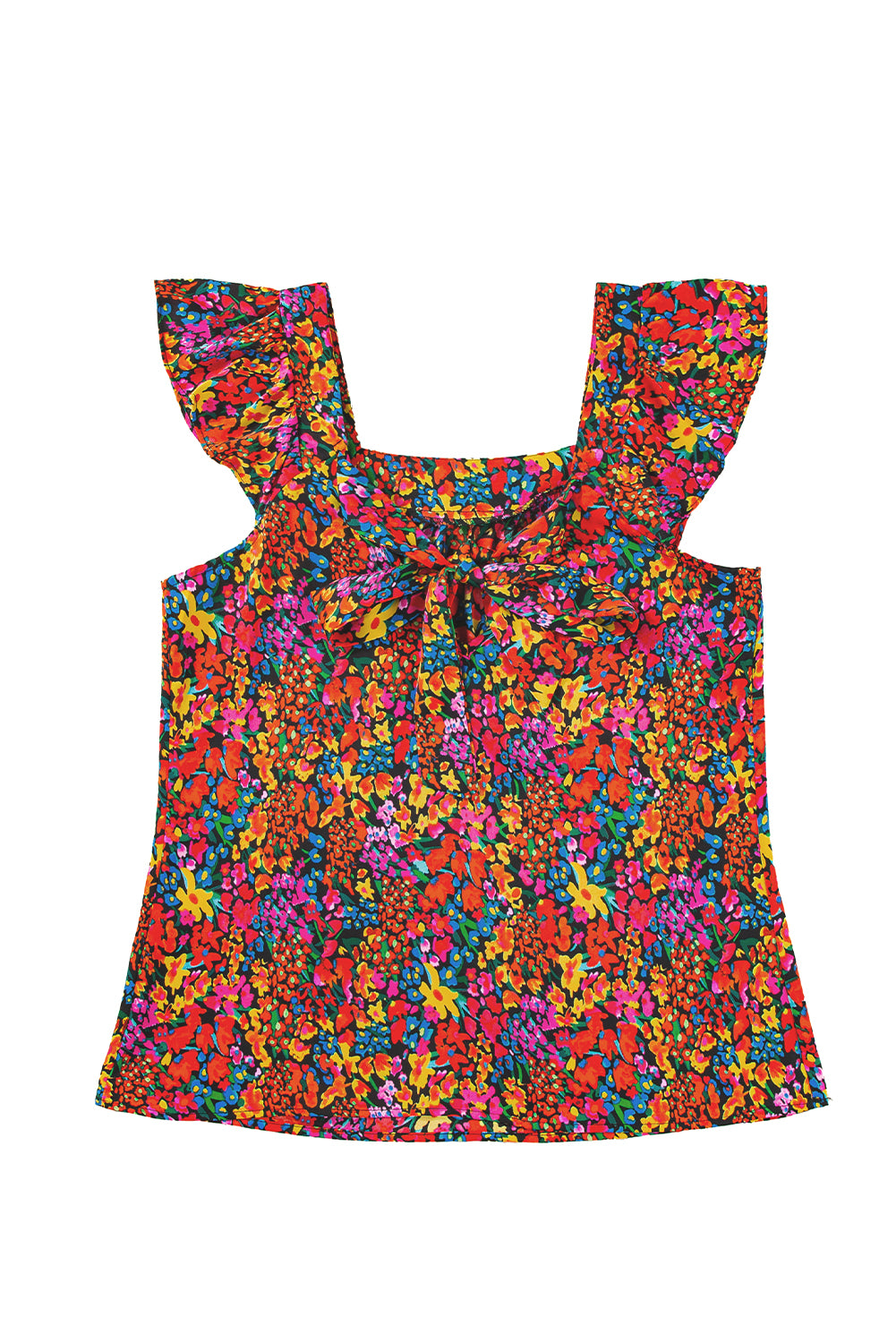 Blusa nodo a tappo a tappo a stampa floreale multicolore