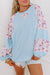 Beau Blue - Textured blouse with balloon sleeves and floral patchwork